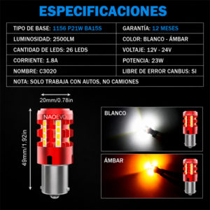 Led de señal C3020 1156 P21W CANBUS 2500LM variation